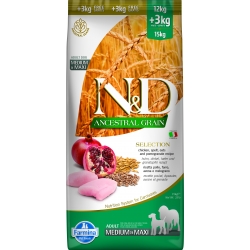 FARMINA N&D Ancestral Grain dog Chicken, spelt, oats and pomegranate ADULT Medium & Maxi 12kg+3